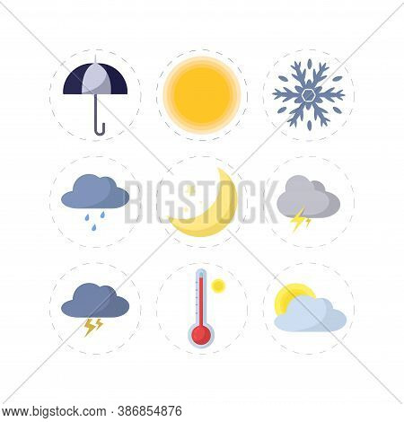 Weather Forecast Flat Icon Set With Sun, Rain, Clouds, Sun