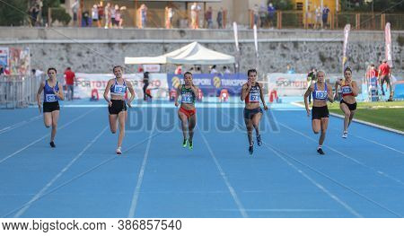 Istanbul, Turkey - September 12, 2020: Athletes Running 100 Metres During Balkan U20 Athletics Champ