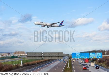 Airbus A350 Latam Airlines. Germany, Frankfurt Am Main Airport, View Highway Autobahn. 14 December 2