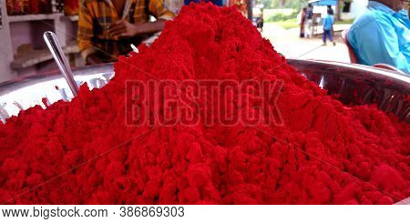 Vermilion Power In Red Color Presented On Street Shop.