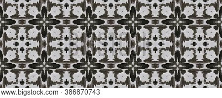 Arab Pattern. Black, White, Gray, Silver Seamless Texture. Abstract Batik Design. Seamless Tie Dye O