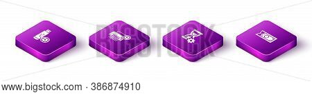 Set Isometric Usb Flash Drive Setting, Printer, Hourglass And Fast Payments Icon. Vector