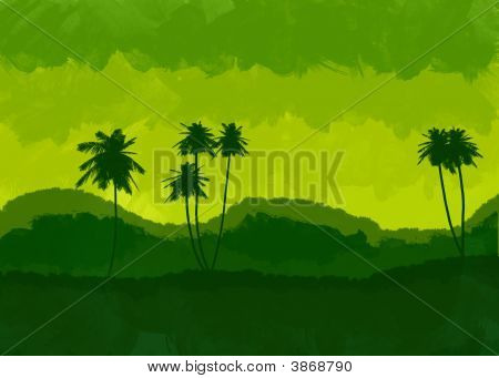 Belle Illustration de palmiers et les montagnes