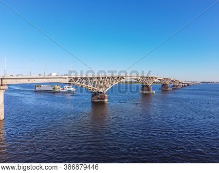 Saratov, Russia - August 01, 2020: Bridge Over The Volga River, Saratov Bridge