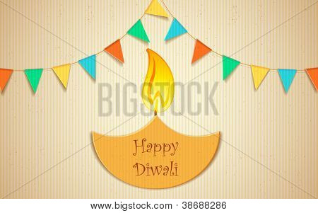 illustration of burning decorated diya on abstract background