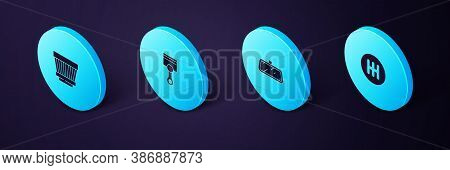 Set Isometric Gear Shifter, Car Mirror, Engine Piston And Air Filter Icon. Vector