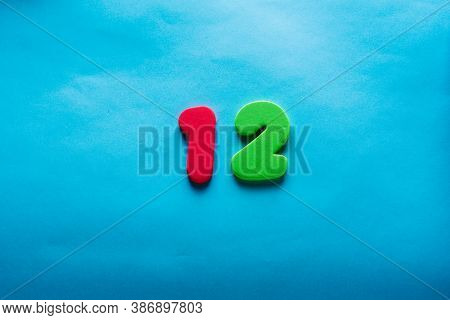 12 Years Old Celebrating Classic Logo. Colored Happy Anniversary 12th Template Red Green Numbers. Gr