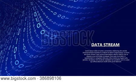 Blue Stream Of Binary Code. Digital Flow Of Encoded Data. Analysis Blockchain Transfer. Big Data Vis