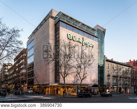 Madrid, Spain - February 14, 2020: El Corte Ingles Of Serrano Street. Salamanca District. Salamanca 