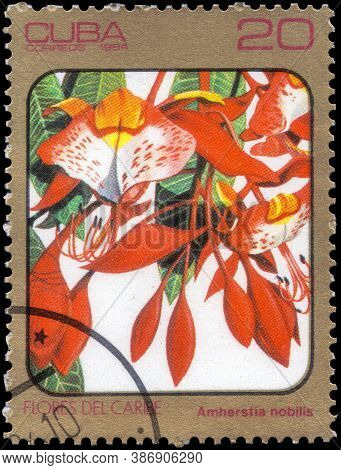 Saint Petersburg, Russia - September 18, 2020: Postage Stamp Issued In The Cuba The Image Of The Amh