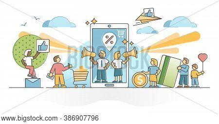 Refferal Marketing As Brand Influencer Recommendation Advice Outline Concept. Product Popularity Spr