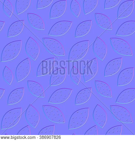 Normal Map Of Doodle Lemons, Seamless Pattern Texture For Use In 3d Programs, 3d Render