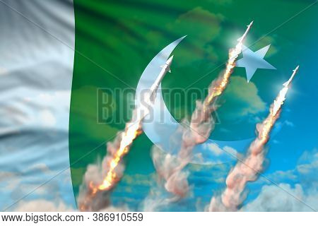 Modern Strategic Rocket Forces Concept On Blue Sky Background, Pakistan Nuclear Warhead Attack - Mil
