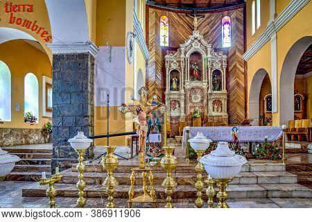 Guaranda, Bolivar Province, Ecuador - November 2013: Guaranda\'s Cathedral Altar Piece And Frontal A