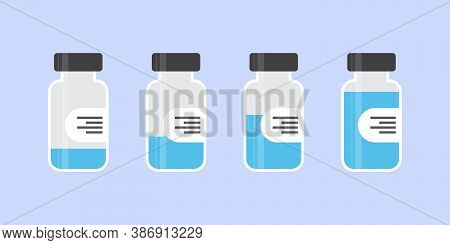 Vaccine Bottles. Medical Vials With A Vaccine On A Light Blue Background. Vector Illustration