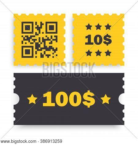 Coupon Icons On White Background. Coupon Vector Realistic Icons. Coupon Promotion Sale. Vector Illus