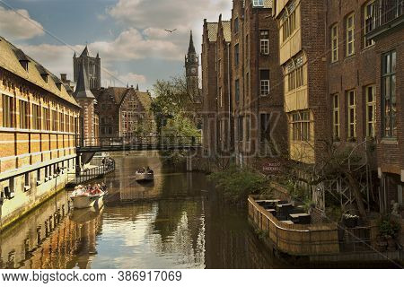 Ghent, Belgium.04 Mai 2016. Channel In Center Of Ghent.