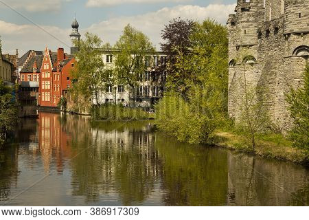 Ghent, Belgium.04 Mai 2016. Channel In Center Of Ghent.