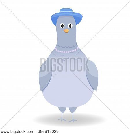 Dove, Pigeon Colorful, Comic Stock Vector Illustration. Character Bird With Fashion Hat Standing, Is