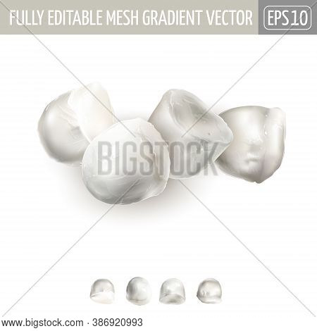 Mozzarella Cheese Pieces On A White Background.