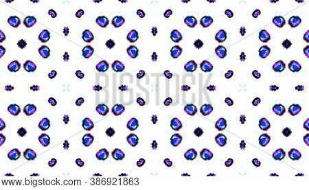 Seamless Leopard Print. Blue, Purple And White. Animal Illustration. Handmade Exotic Textile Design.