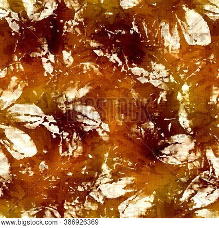 Seamless Modern Sepia Brown Flower Blockprint Print. Grunge Watercolor Texture Floral Background. Wo