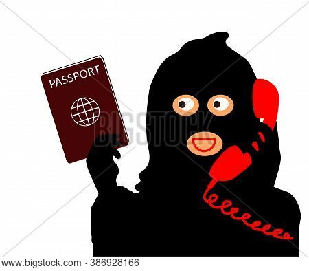 The Swindler And The Telephone Receiver. Cartoon. Vector