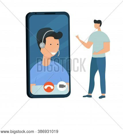 Call Center, Customer Service Concept In Flat Style Stock Vector Illustration Isolated On White Back