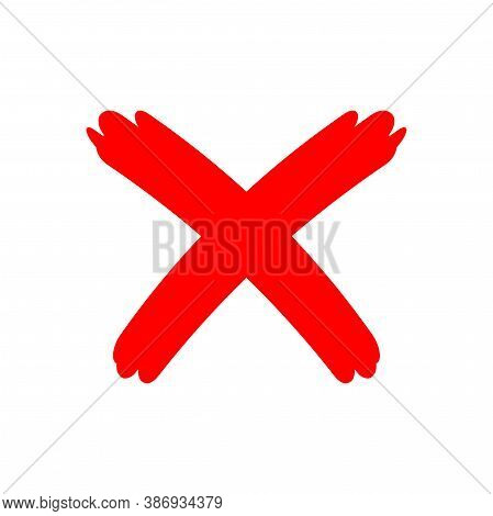 Cross Sign Red Hand Drawn, Brush Paint X Letter Handwritten, Criss-cross Symbol Painted, Isolate On 