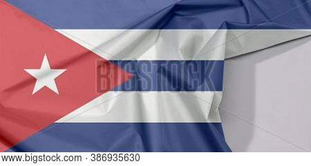 Cuba Fabric Flag Crepe And Crease With White Space, Blue And White With The Red Equilateral Triangle