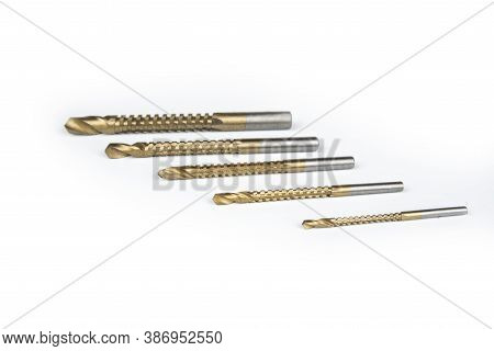 Router Drill Machine Bit Set On A White Background