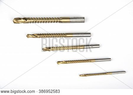Router Drill Machine Bit Set On A White Background