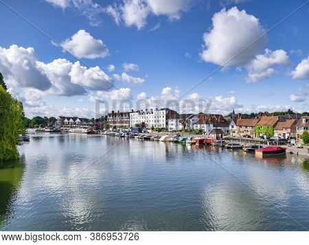 6 June 2019: Henley On Thames, Uk - The River Thames, Where It Is Lined By Beautiful Old Buildings, 