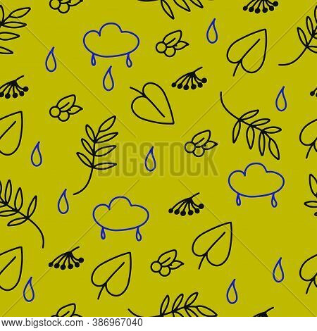 Autumn Leaves And Berries Seamless Pattern Simple Design