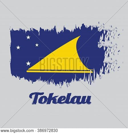 Brush Style Color Flag Of Tokelau, A Light Blue Field With The Large Yellow Disk Shifted Slightly To