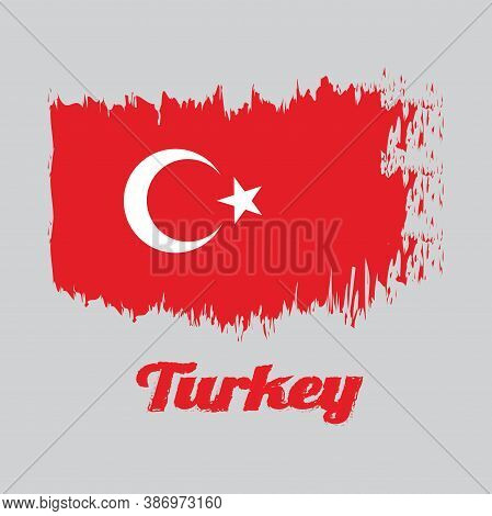 Brush Style Color Flag Of Turkey, A Red Field With A White Star And Crescent Slightly Left Of Center