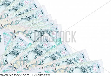 100 Czech Korun Bills Lies Isolated On White Background With Copy Space Stacked In Fan Close Up