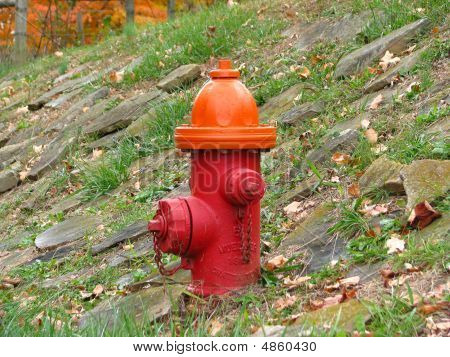 Röd brandpost på sluttningen