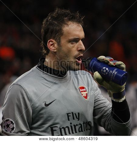 ลอนดอน ประเทศอังกฤษ 31/03/2010 อาร์เซนอลผู้รักษาประตู Manuel Almunia ระหว่างโต๊ะยูฟ่าแชมเปี้ยนส์ลีก