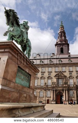 Christiansborg Castle With Equestrian Statue