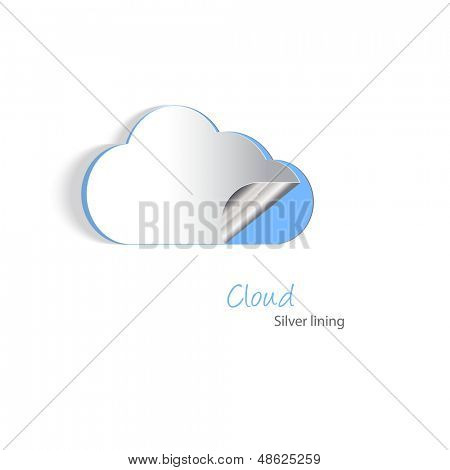 Papier uitsnijdingen van een wolk met een zilveren voering. Cloud hosting en nooit verliezen datum concept. EPS10 ve