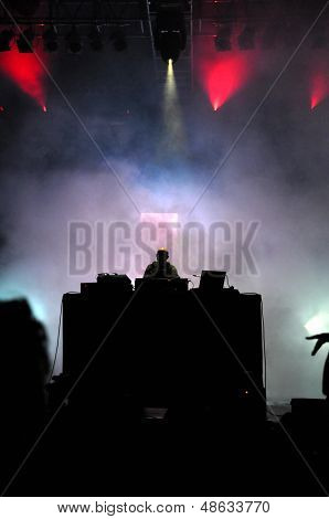 DJ Paul Kalkbrenner from Berlin, Germany performs live on the stage