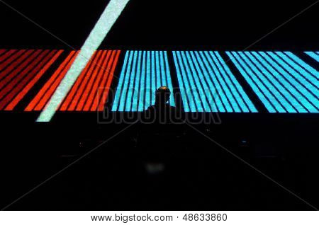 DJ Paul Kalkbrenner from Berlin, Germany performs live on the stage