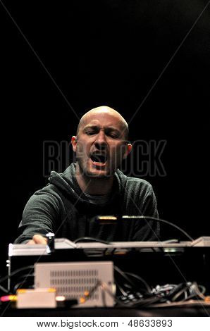 DJ Paul Kalkbrenner from Berlin, Germany performs live on the stage