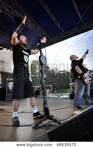 Heavy metal band performs live a rock concert