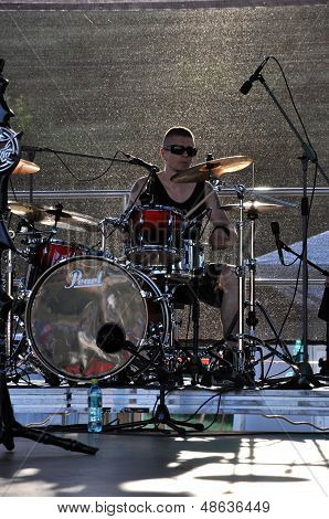Heavy metal band performs live a rock concert
