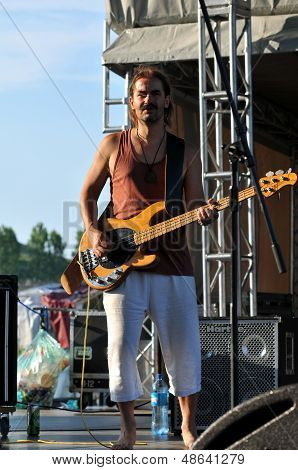 Rock band performs live on the stage