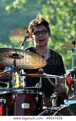Rock band performs live on the stage