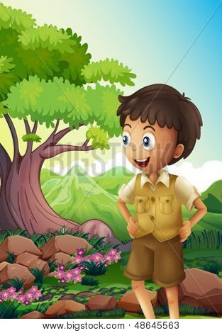 Illustrazione di un giovane boyscout nella foresta