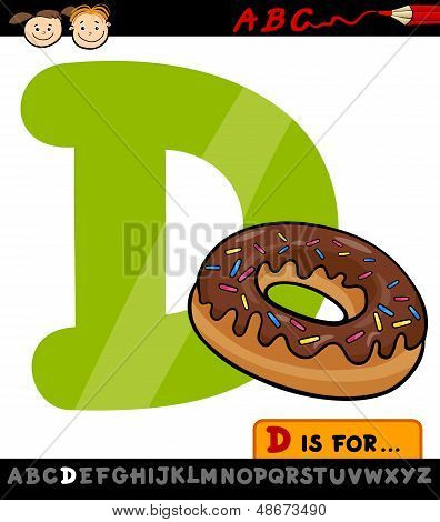 Letra D con la ilustración de dibujos animados de Donut